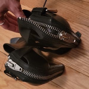 Alexander wang black leather wedge zip sandals size 38